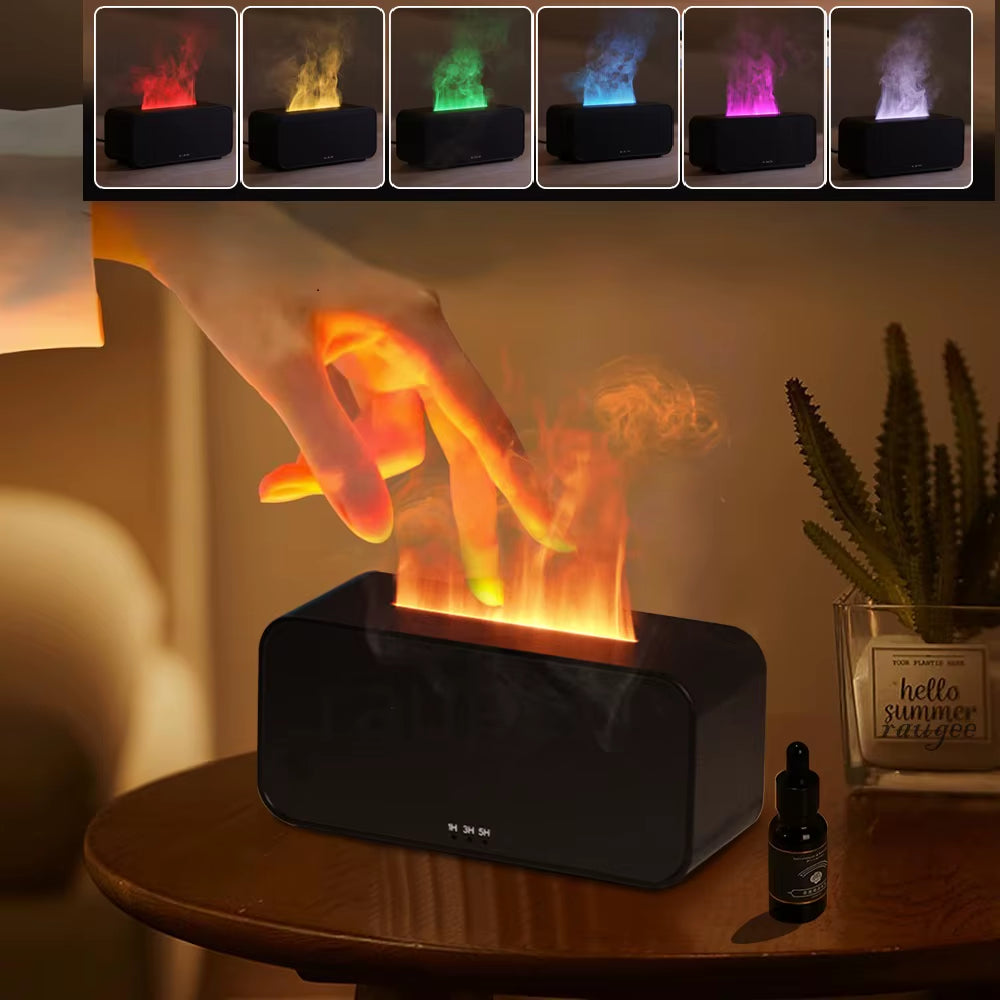 2-in-1 Aroma Diffuser & Flame Humidifier - Essential Oil Mist with LED Ambience Light